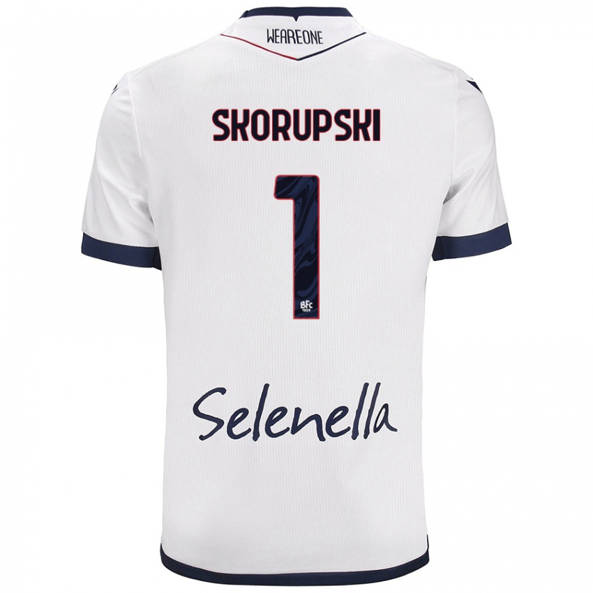 Hombre Camiseta Lukasz Skorupski #1 Blanco Azul Real 2ª Equipación 2024/25 La Camisa Chile