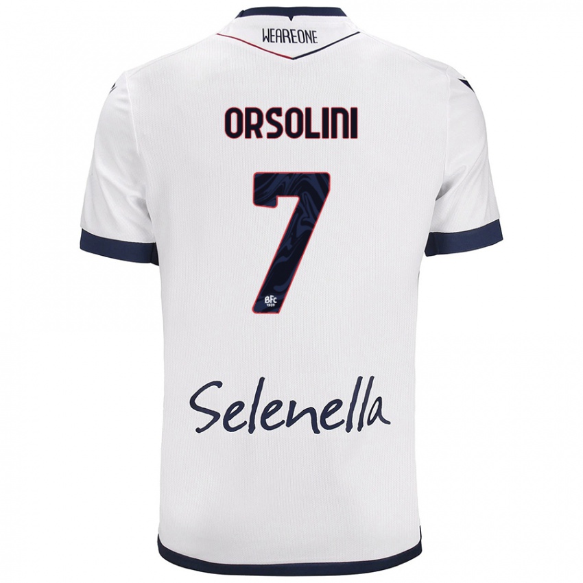 Hombre Camiseta Riccardo Orsolini #7 Blanco Azul Real 2ª Equipación 2024/25 La Camisa Chile