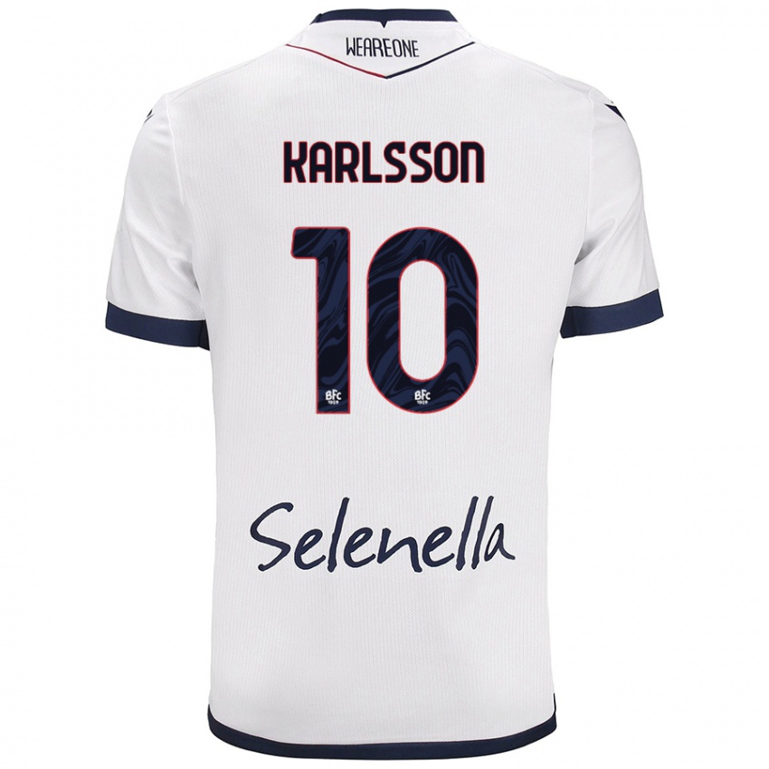 Hombre Camiseta Jesper Karlsson #10 Blanco Azul Real 2ª Equipación 2024/25 La Camisa Chile