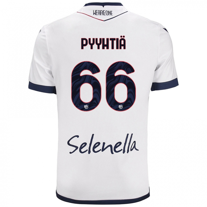 Hombre Camiseta Niklas Pyyhtiä #66 Blanco Azul Real 2ª Equipación 2024/25 La Camisa Chile