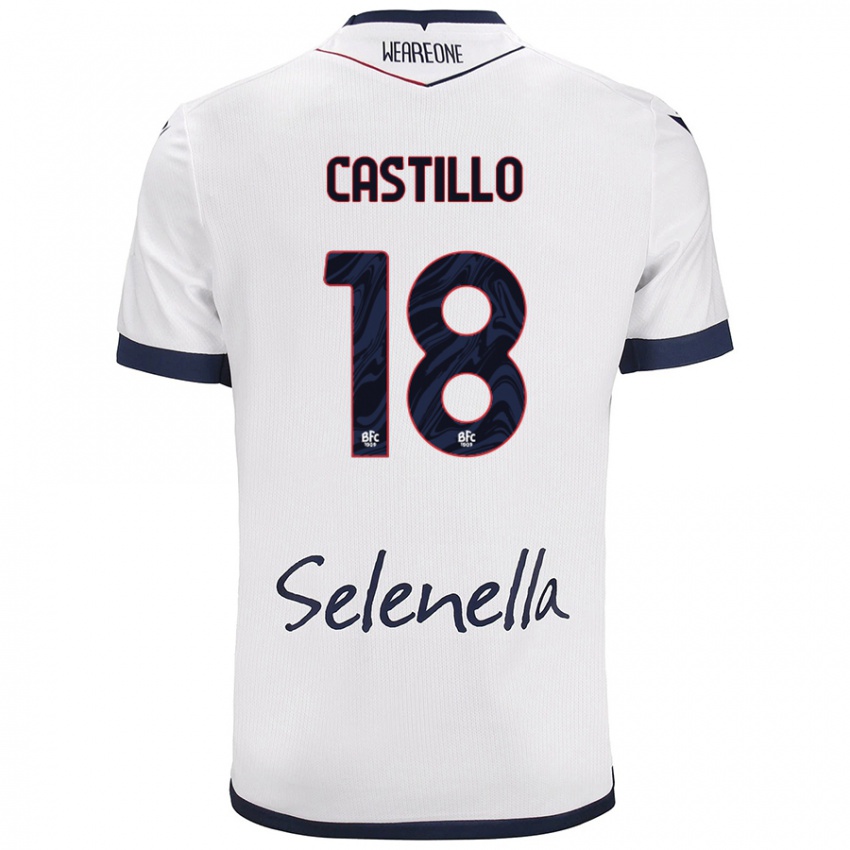 Hombre Camiseta Tomas Castillo #18 Blanco Azul Real 2ª Equipación 2024/25 La Camisa Chile