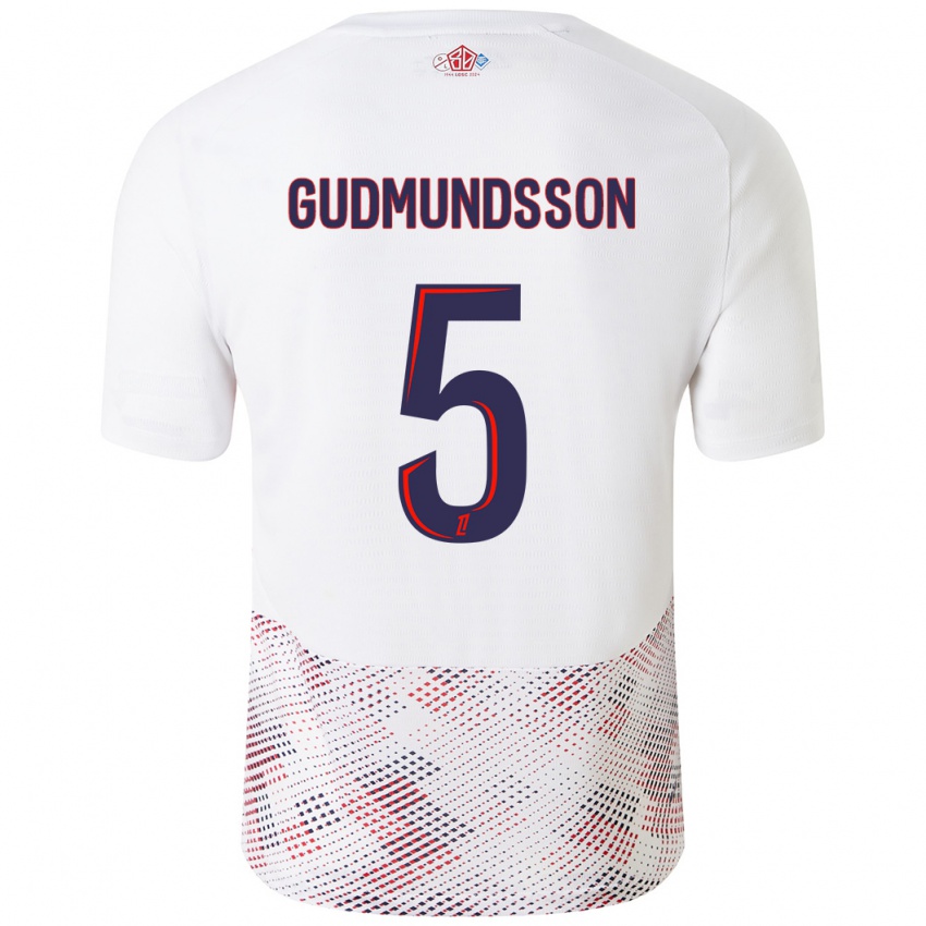 Hombre Camiseta Gabriel Gudmundsson #5 Blanco Azul Real 2ª Equipación 2024/25 La Camisa Chile