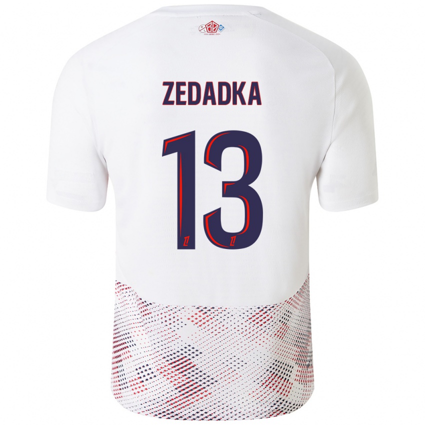 Hombre Camiseta Akim Zedadka #13 Blanco Azul Real 2ª Equipación 2024/25 La Camisa Chile