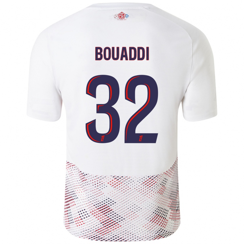 Hombre Camiseta Ayyoub Bouaddi #32 Blanco Azul Real 2ª Equipación 2024/25 La Camisa Chile