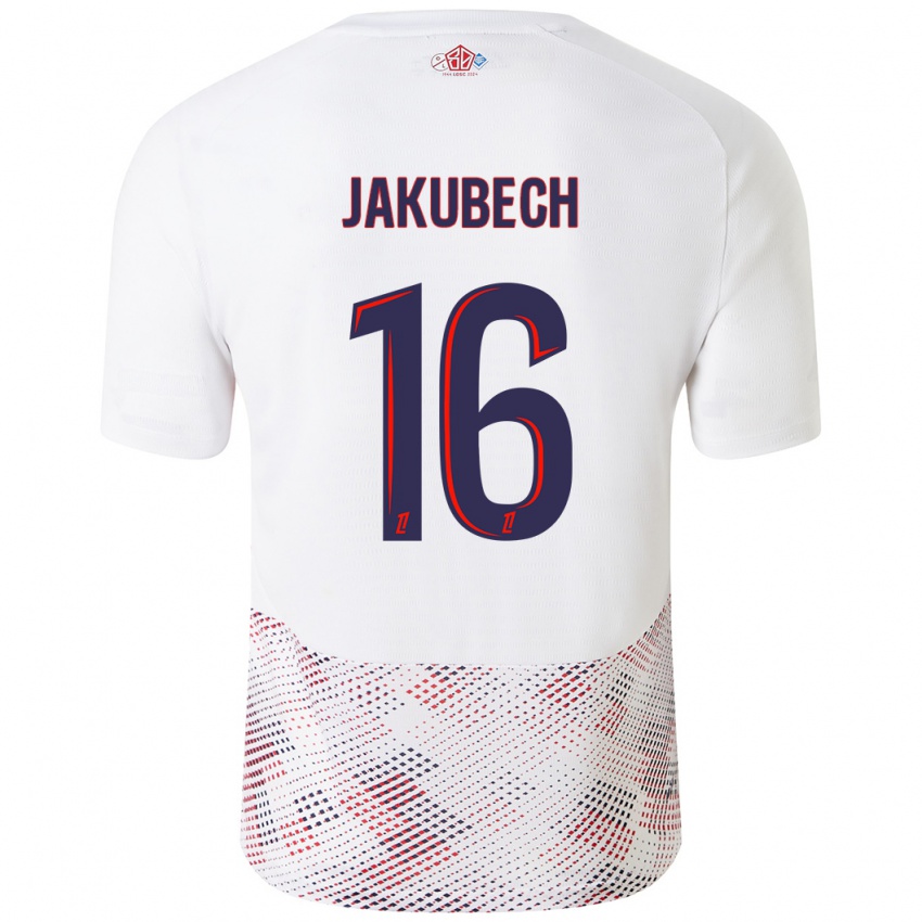 Hombre Camiseta Adam Jakubech #16 Blanco Azul Real 2ª Equipación 2024/25 La Camisa Chile