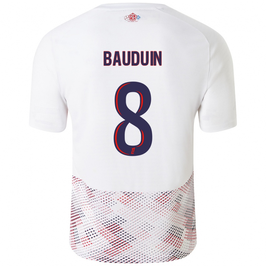 Hombre Camiseta Justine Bauduin #8 Blanco Azul Real 2ª Equipación 2024/25 La Camisa Chile