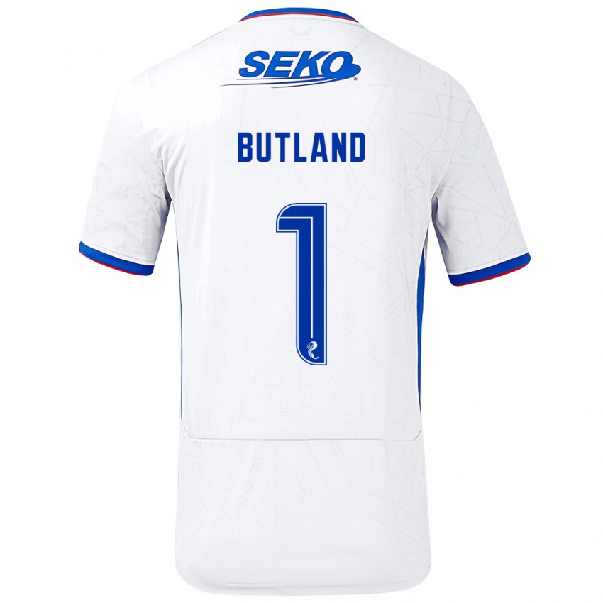 Hombre Camiseta Jack Butland #1 Blanco Azul 2ª Equipación 2024/25 La Camisa Chile