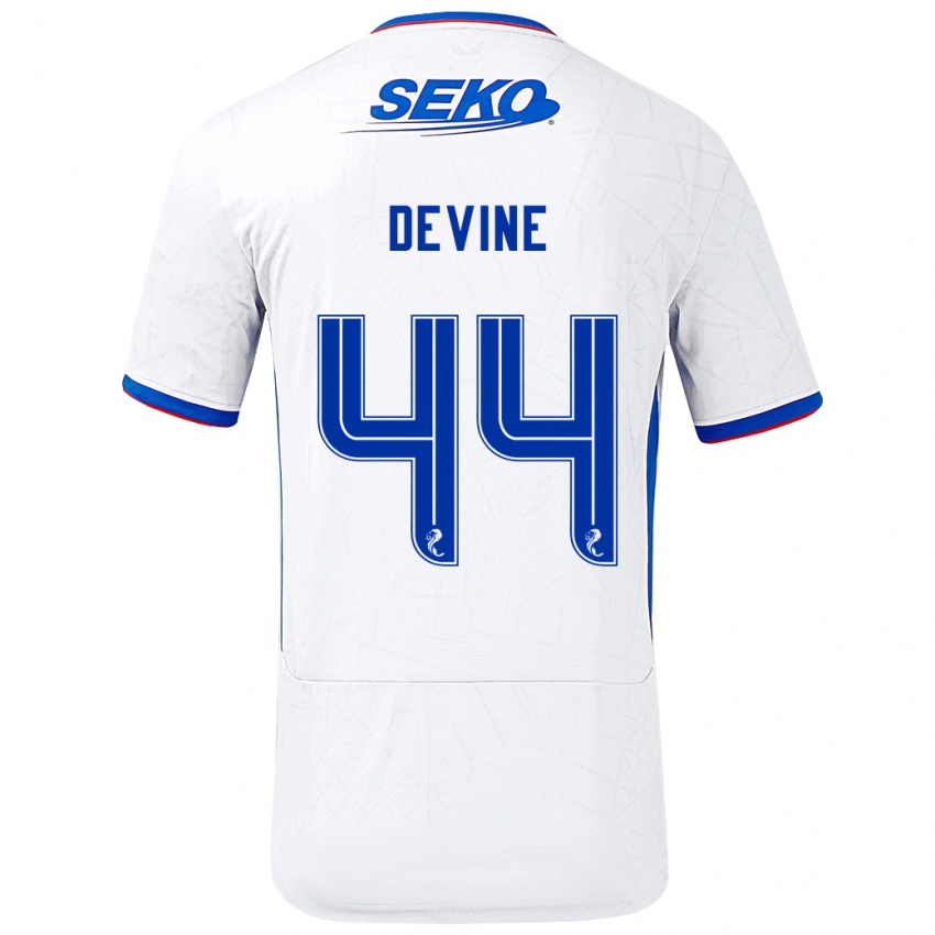 Hombre Camiseta Adam Devine #44 Blanco Azul 2ª Equipación 2024/25 La Camisa Chile