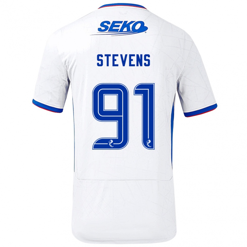 Hombre Camiseta Archie Stevens #91 Blanco Azul 2ª Equipación 2024/25 La Camisa Chile