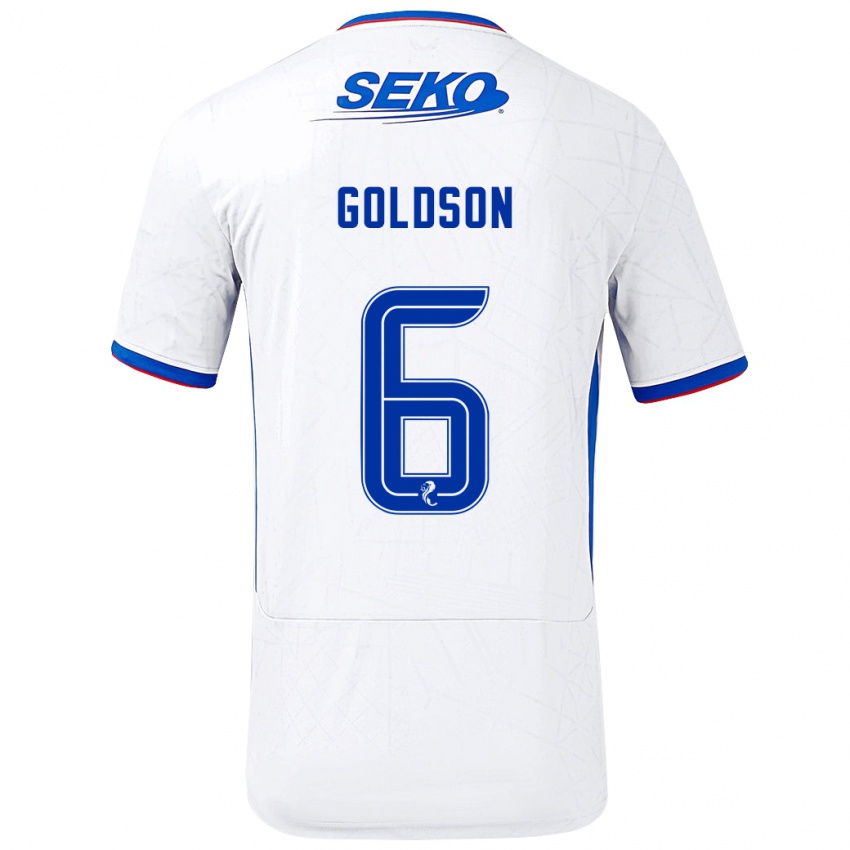 Hombre Camiseta Connor Goldson #6 Blanco Azul 2ª Equipación 2024/25 La Camisa Chile