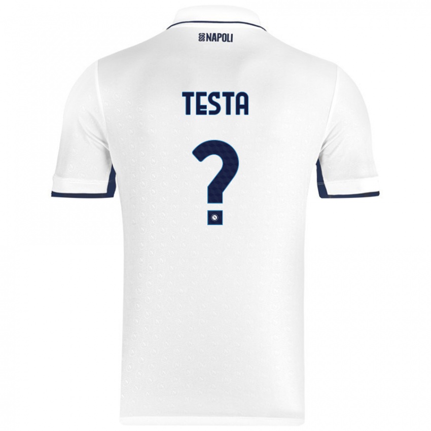 Hombre Camiseta Vincenzo Testa #0 Blanco Azul Real 2ª Equipación 2024/25 La Camisa Chile