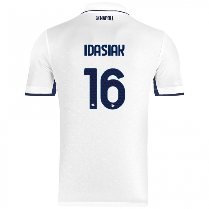 Hombre Camiseta Hubert Idasiak #16 Blanco Azul Real 2ª Equipación 2024/25 La Camisa Chile