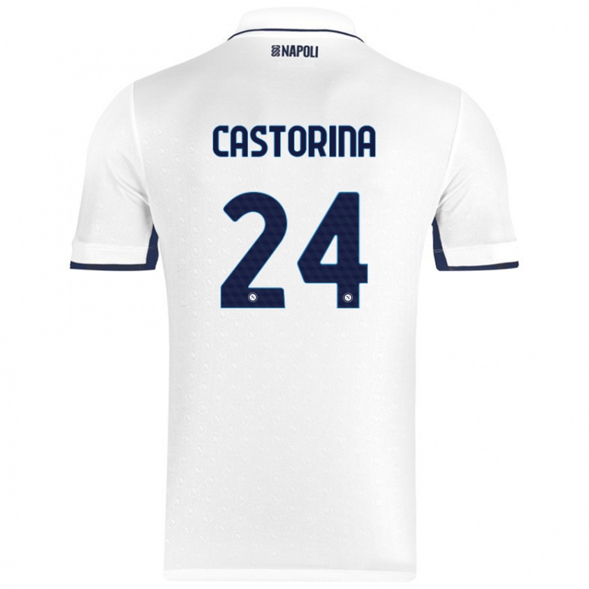 Hombre Camiseta Alessandro Castorina #24 Blanco Azul Real 2ª Equipación 2024/25 La Camisa Chile