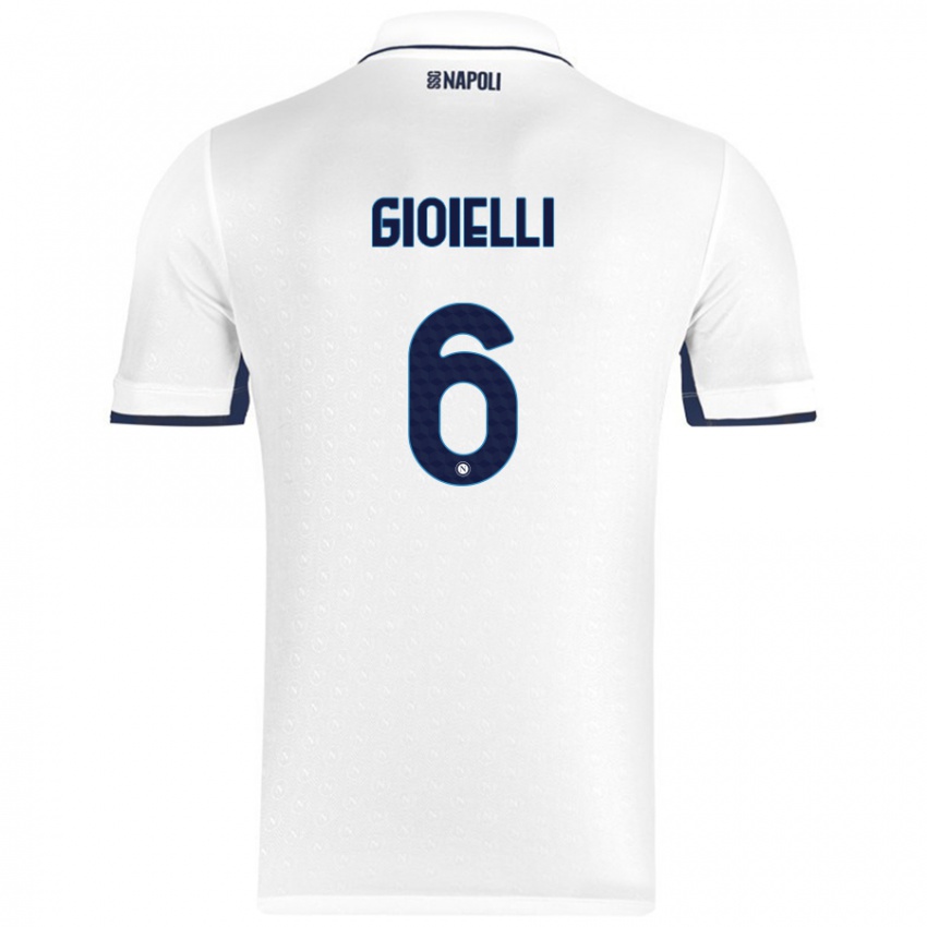 Hombre Camiseta Francesco Pio Gioielli #6 Blanco Azul Real 2ª Equipación 2024/25 La Camisa Chile