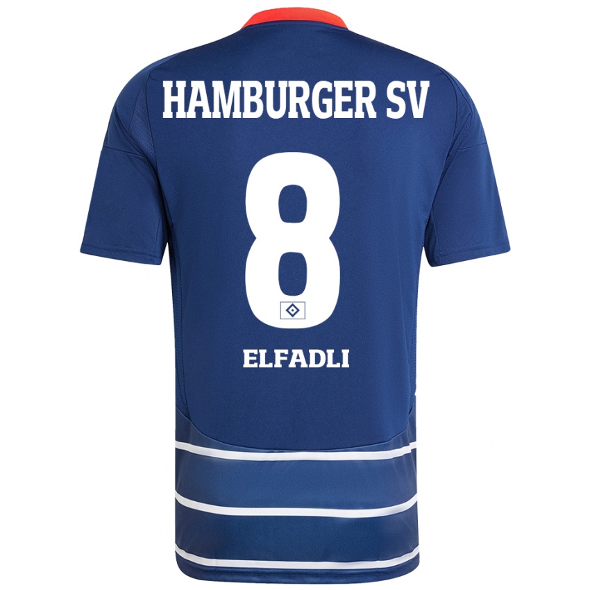 Hombre Camiseta Daniel Elfadli #8 Azul Oscuro 2ª Equipación 2024/25 La Camisa Chile