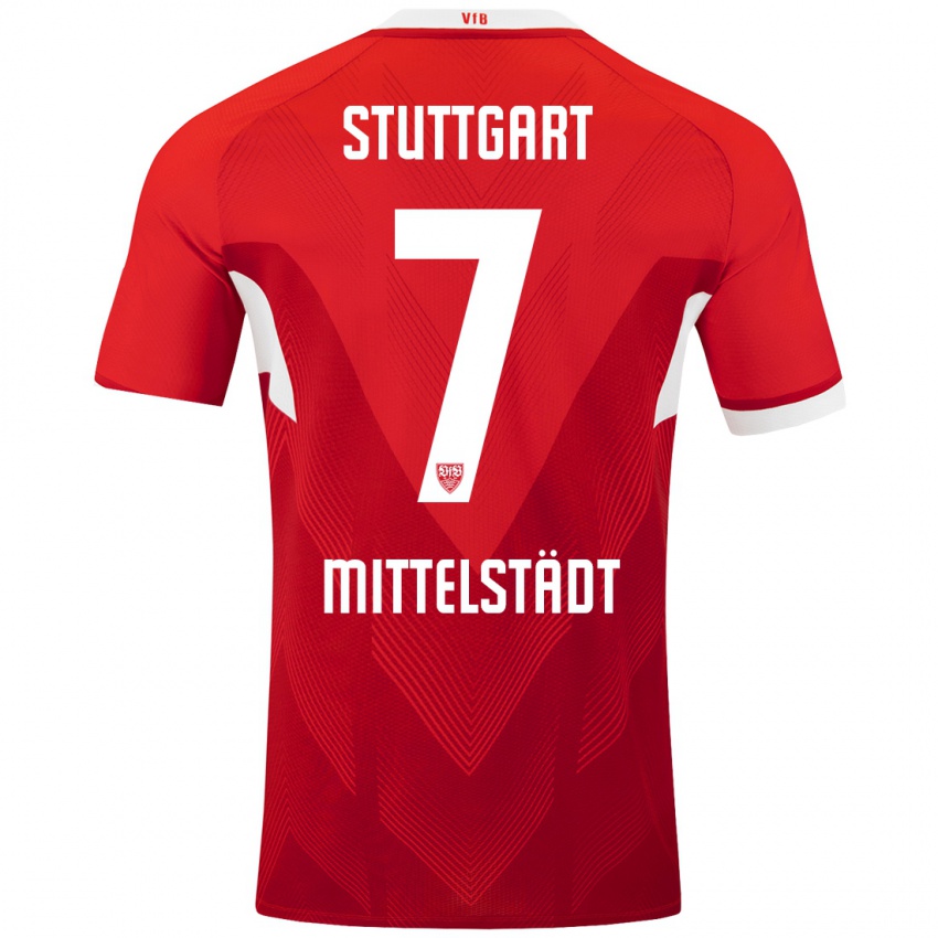 Hombre Camiseta Maximilian Mittelstädt #7 Rojo Blanco 2ª Equipación 2024/25 La Camisa Chile