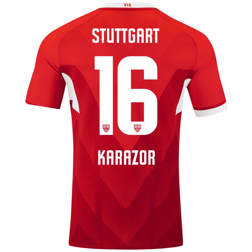 Hombre Camiseta Atakan Karazor #16 Rojo Blanco 2ª Equipación 2024/25 La Camisa Chile