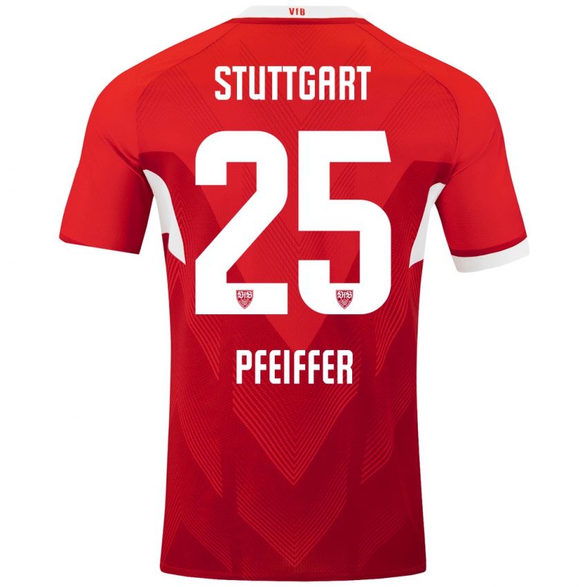 Hombre Camiseta Luca Pfeiffer #25 Rojo Blanco 2ª Equipación 2024/25 La Camisa Chile