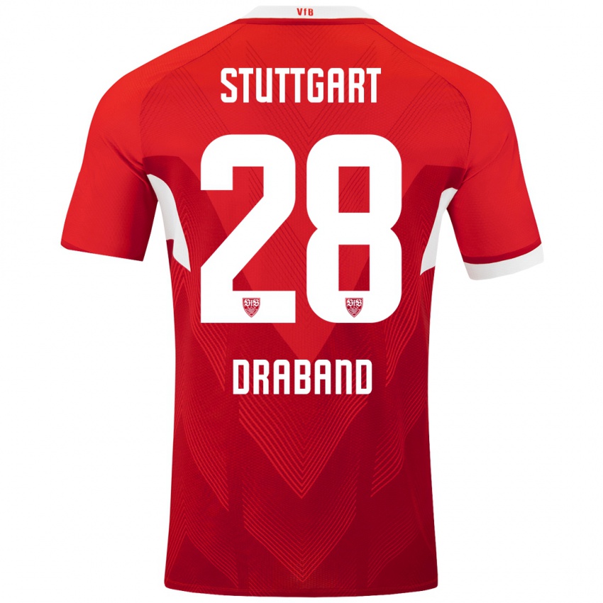 Hombre Camiseta Dominik Draband #28 Rojo Blanco 2ª Equipación 2024/25 La Camisa Chile