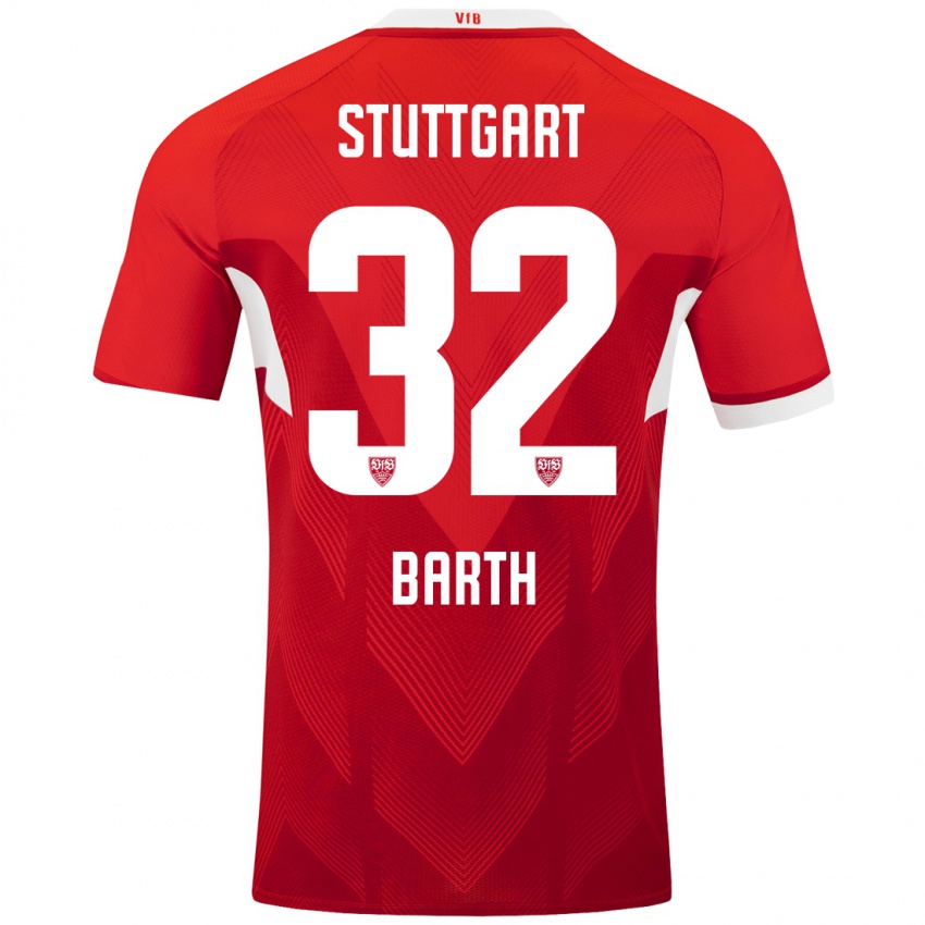 Hombre Camiseta Tom Barth #32 Rojo Blanco 2ª Equipación 2024/25 La Camisa Chile