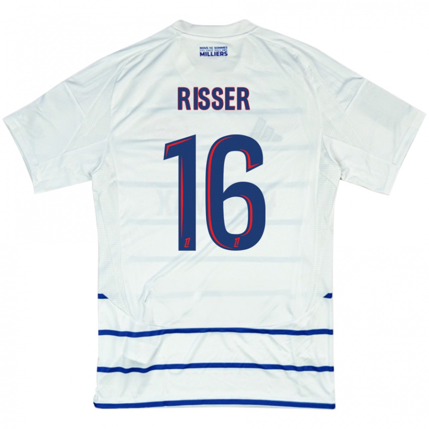 Hombre Camiseta Robin Risser #16 Blanco Azul 2ª Equipación 2024/25 La Camisa Chile