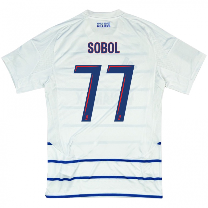 Hombre Camiseta Eduard Sobol #77 Blanco Azul 2ª Equipación 2024/25 La Camisa Chile