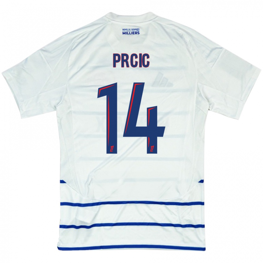 Hombre Camiseta Sanjin Prcic #14 Blanco Azul 2ª Equipación 2024/25 La Camisa Chile