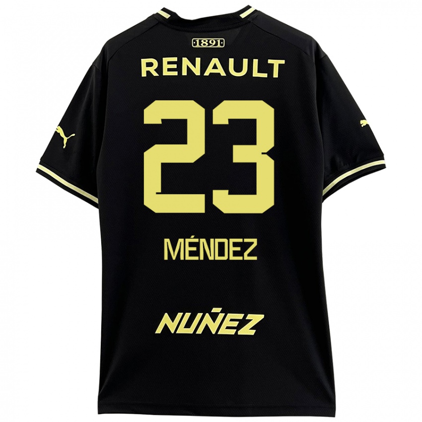 Hombre Camiseta Javier Méndez #23 Negro Amarillo 2ª Equipación 2024/25 La Camisa Chile