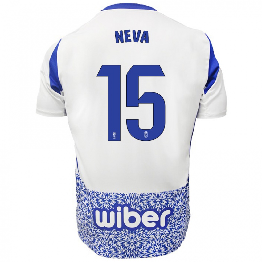 Hombre Camiseta Carlos Neva #15 Blanco Azul 2ª Equipación 2024/25 La Camisa Chile