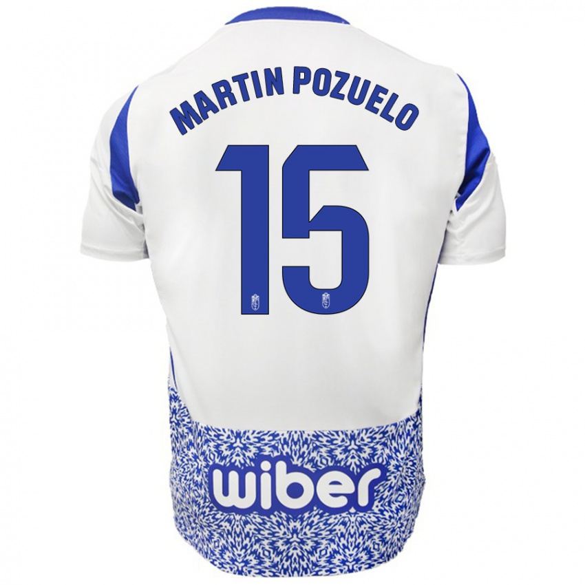 Hombre Camiseta Esther Martin-Pozuelo #15 Blanco Azul 2ª Equipación 2024/25 La Camisa Chile