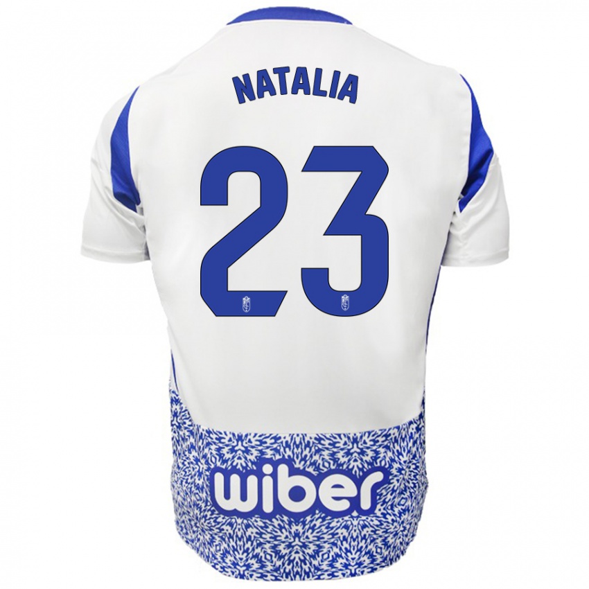 Hombre Camiseta Natalia #23 Blanco Azul 2ª Equipación 2024/25 La Camisa Chile