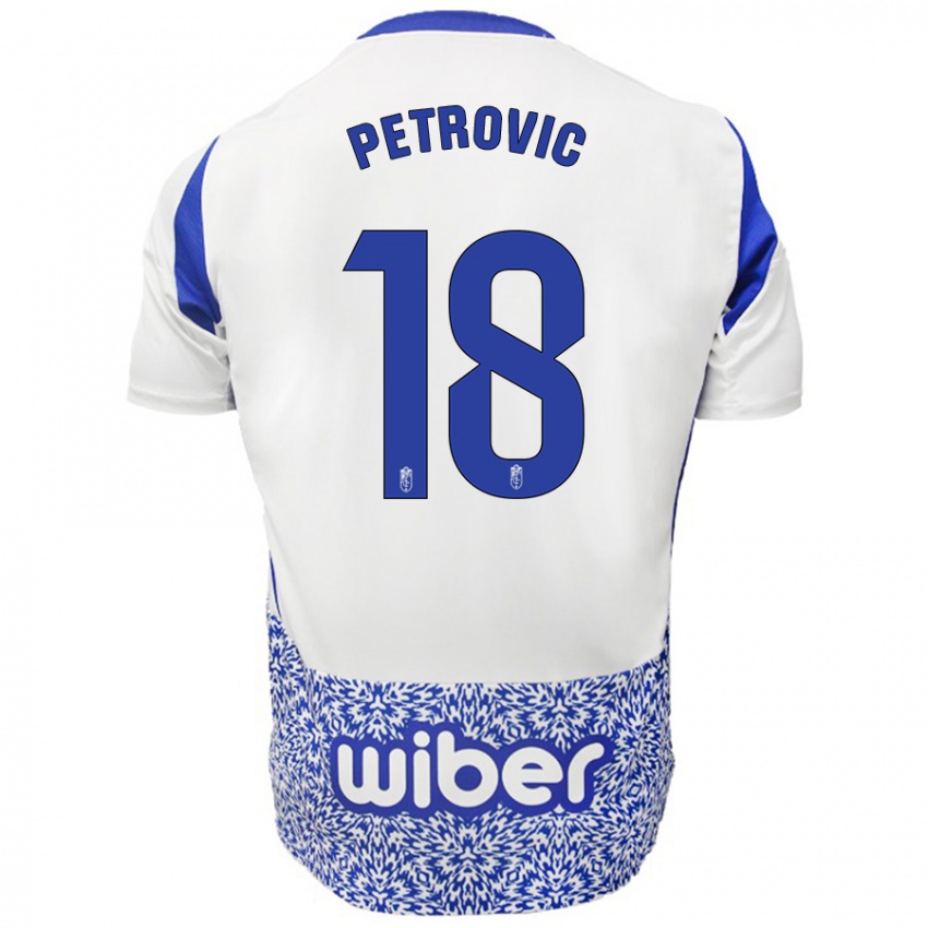 Hombre Camiseta Njegos Petrovic #18 Blanco Azul 2ª Equipación 2024/25 La Camisa Chile