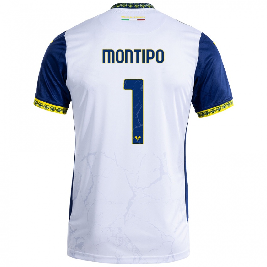 Hombre Camiseta Lorenzo Montipò #1 Blanco Azul 2ª Equipación 2024/25 La Camisa Chile