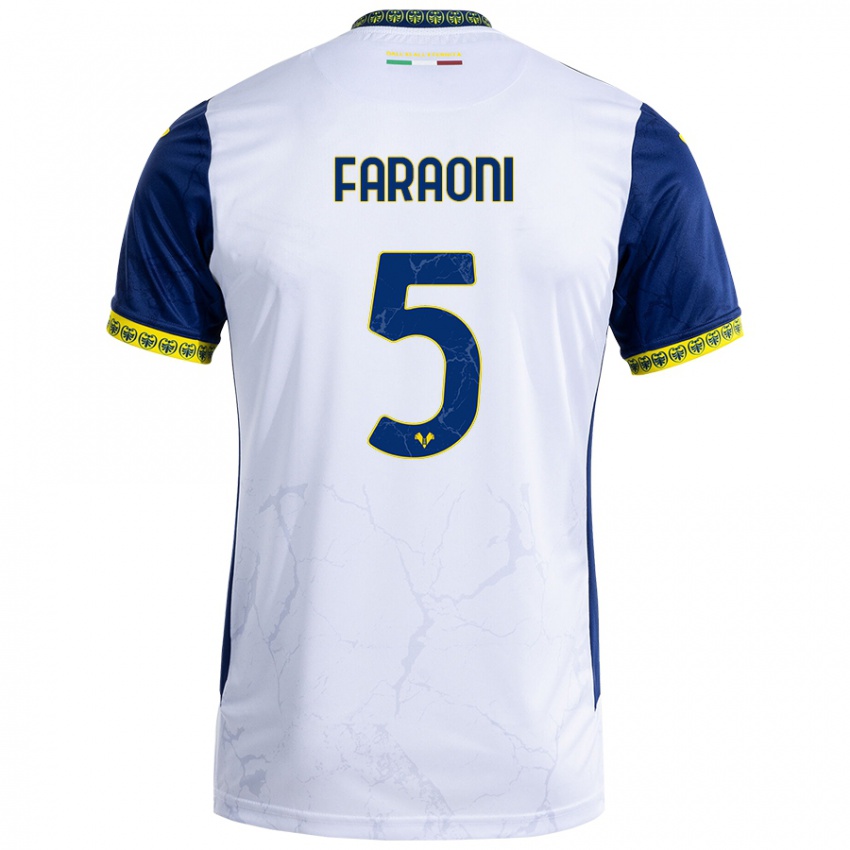 Hombre Camiseta Davide Faraoni #5 Blanco Azul 2ª Equipación 2024/25 La Camisa Chile