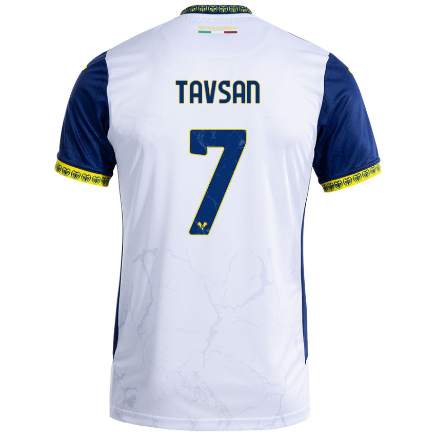 Hombre Camiseta Elayis Tavsan #7 Blanco Azul 2ª Equipación 2024/25 La Camisa Chile