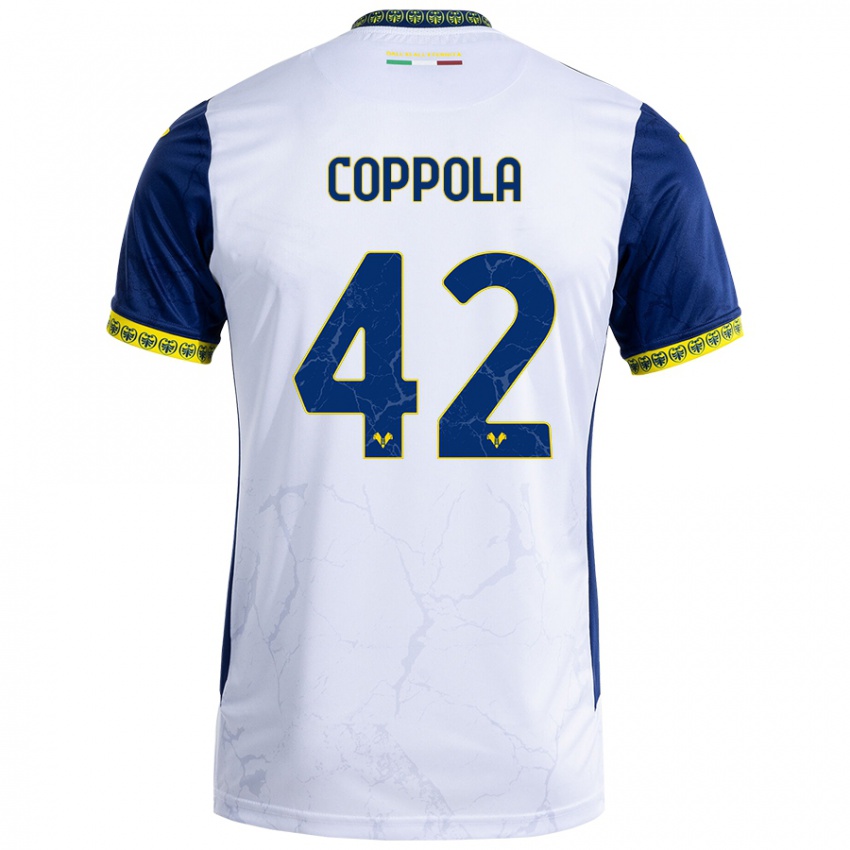 Hombre Camiseta Diego Coppola #42 Blanco Azul 2ª Equipación 2024/25 La Camisa Chile