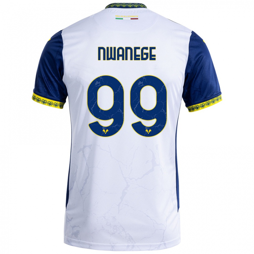 Hombre Camiseta Karlson Nwanege #99 Blanco Azul 2ª Equipación 2024/25 La Camisa Chile