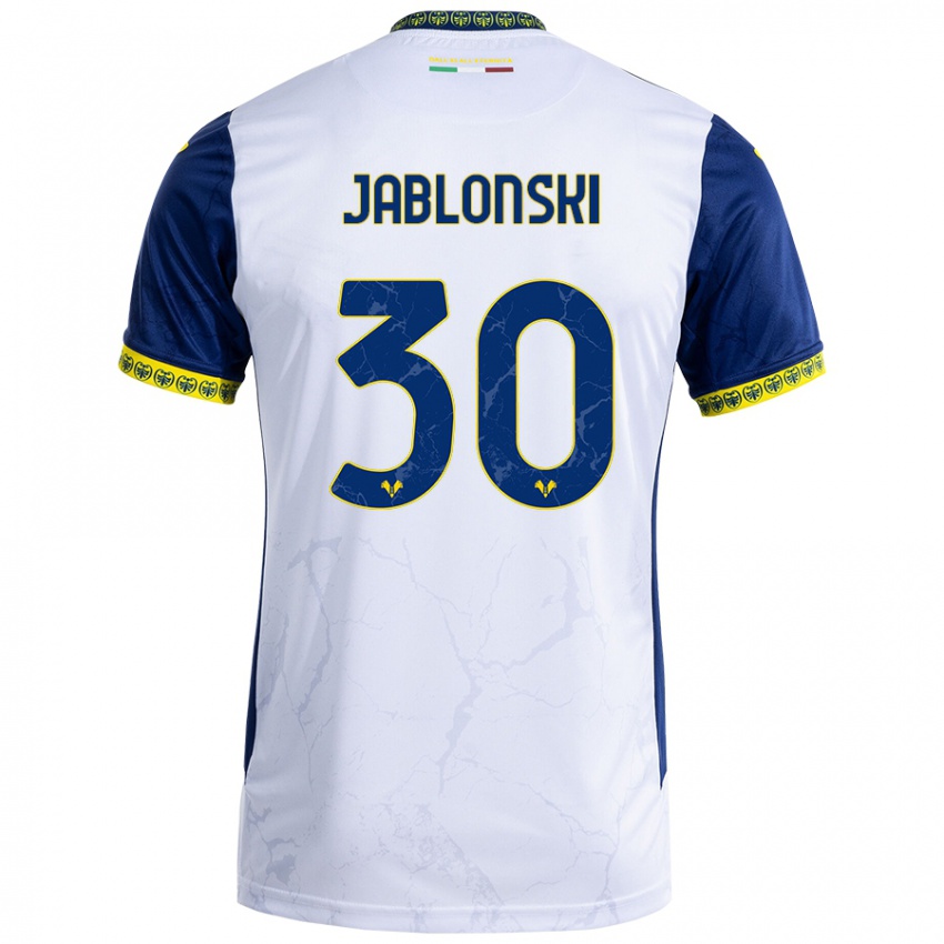 Hombre Camiseta Darvin Jablonski #30 Blanco Azul 2ª Equipación 2024/25 La Camisa Chile