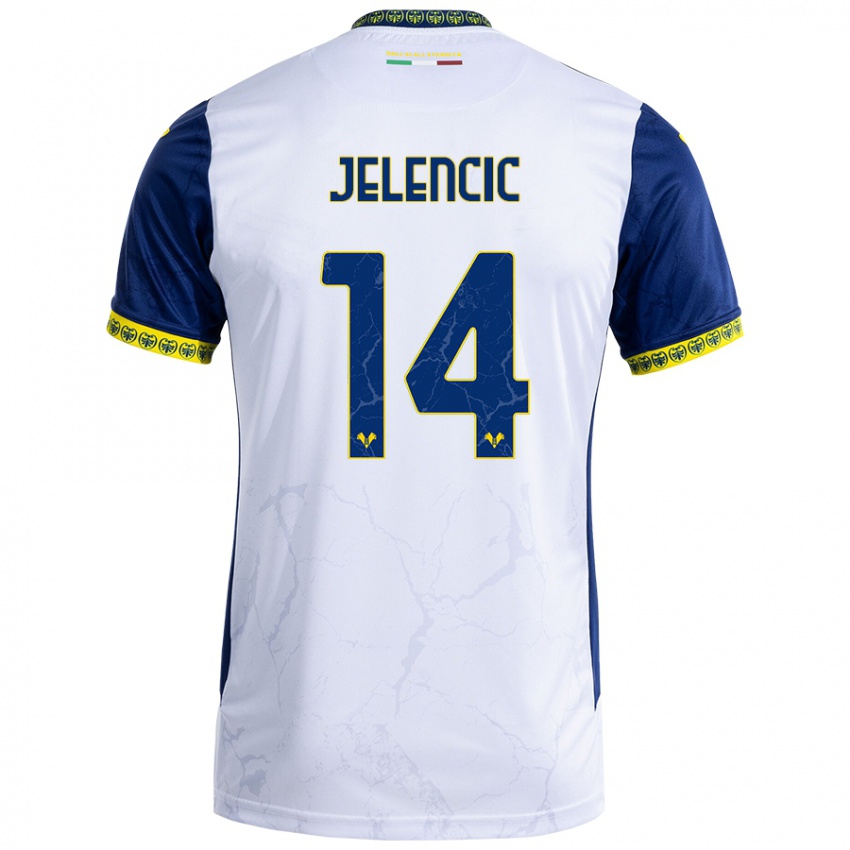 Hombre Camiseta Ana Jelencic #14 Blanco Azul 2ª Equipación 2024/25 La Camisa Chile