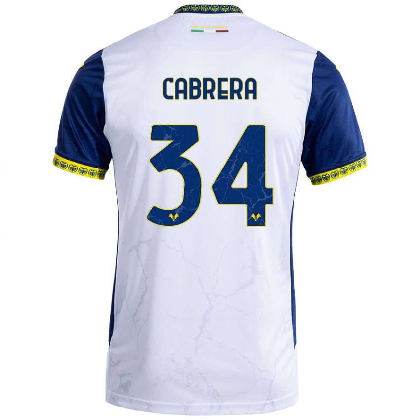 Hombre Camiseta Ilena Cabrera #34 Blanco Azul 2ª Equipación 2024/25 La Camisa Chile