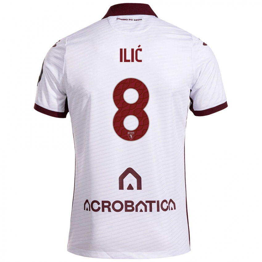 Hombre Camiseta Ivan Ilić #8 Blanco Granate 2ª Equipación 2024/25 La Camisa Chile