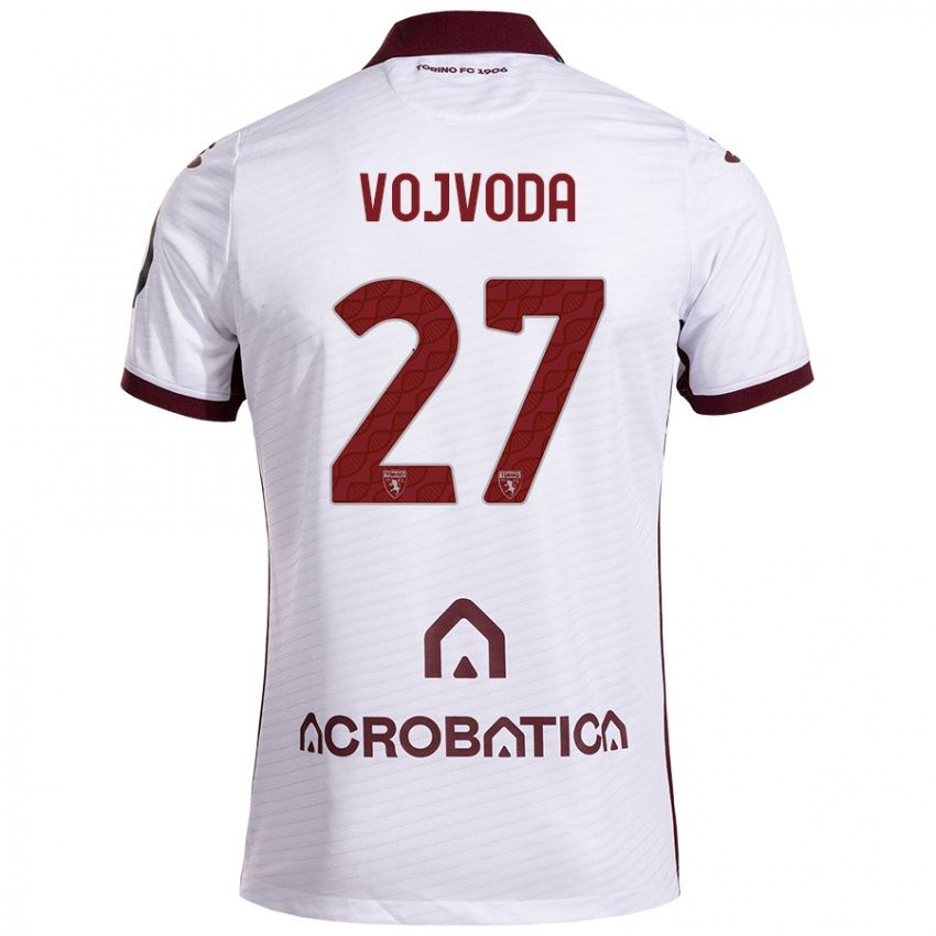 Hombre Camiseta Mërgim Vojvoda #27 Blanco Granate 2ª Equipación 2024/25 La Camisa Chile