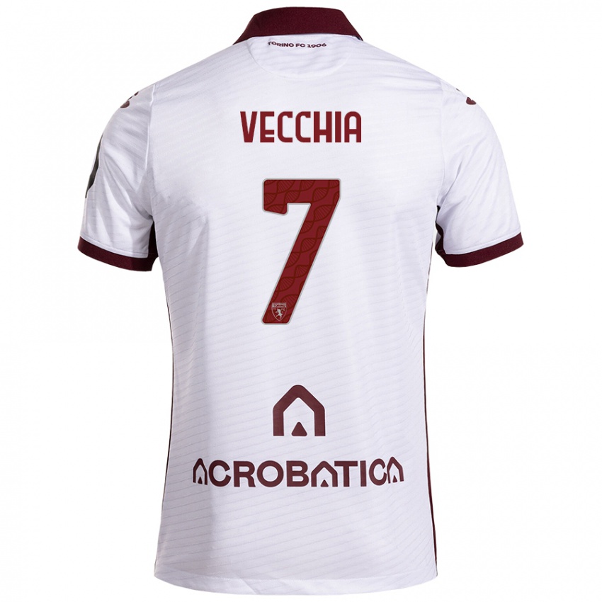 Hombre Camiseta Marco Dalla Vecchia #7 Blanco Granate 2ª Equipación 2024/25 La Camisa Chile