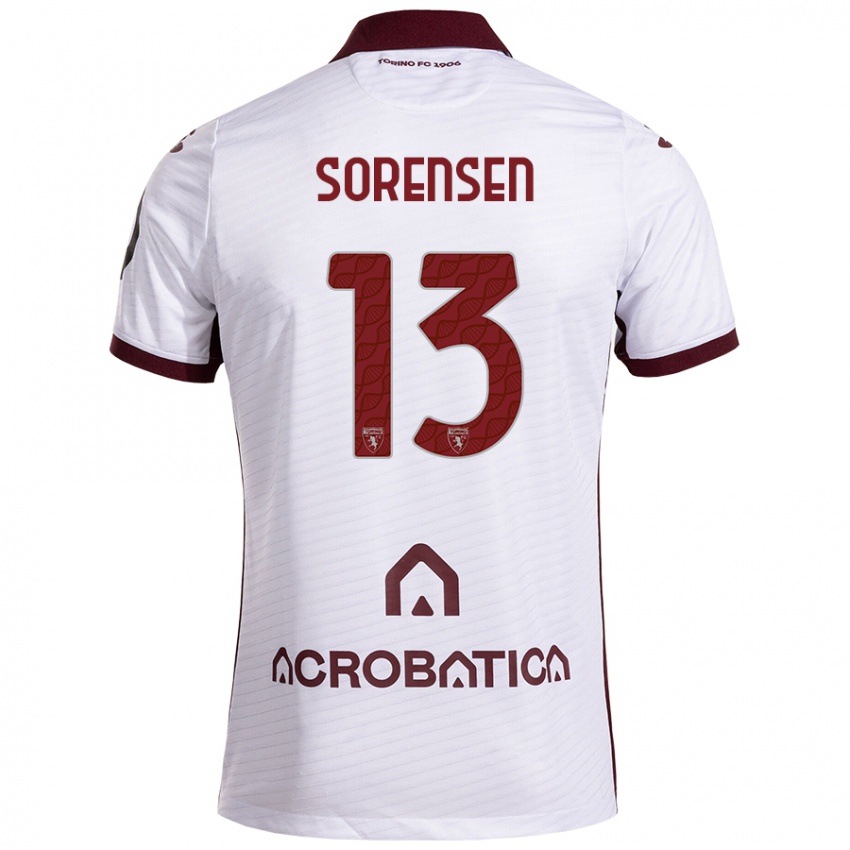 Hombre Camiseta Ben Sørensen #13 Blanco Granate 2ª Equipación 2024/25 La Camisa Chile