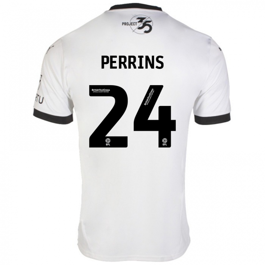 Hombre Camiseta Grace Perrins #24 Blanco Negro 2ª Equipación 2024/25 La Camisa Chile