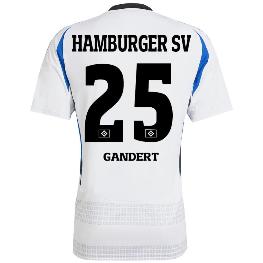 Mujer Camiseta Jeremy Gandert #25 Blanco Azul 1ª Equipación 2024/25 La Camisa Chile