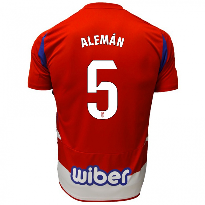 Mujer Camiseta Carlos Alemán #5 Rojo Blanco Azul 1ª Equipación 2024/25 La Camisa Chile