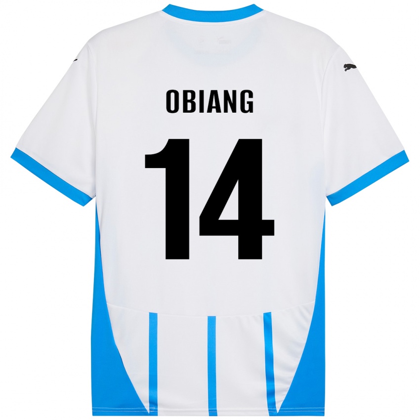 Mujer Camiseta Pedro Obiang #14 Blanco Azul 2ª Equipación 2024/25 La Camisa Chile