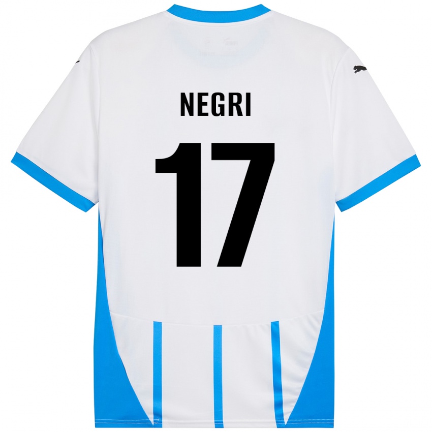 Mujer Camiseta Gabriele Negri #17 Blanco Azul 2ª Equipación 2024/25 La Camisa Chile