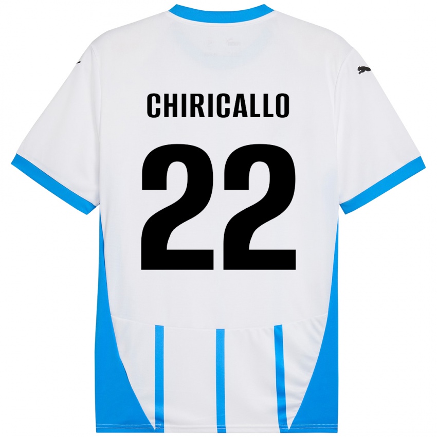 Mujer Camiseta Giovanni Chiricallo #22 Blanco Azul 2ª Equipación 2024/25 La Camisa Chile